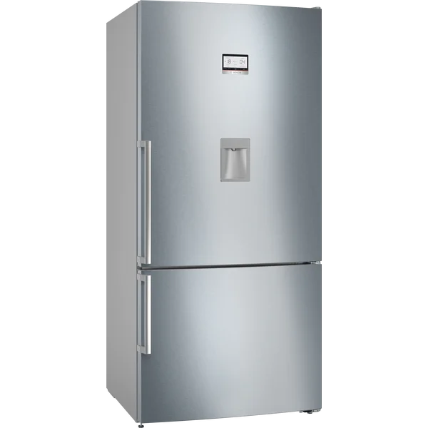 Serie|6 Отдельностоящий холодильник с нижней морозильной камерой с диспенсером для воды 186*86*80 см нерж сталь