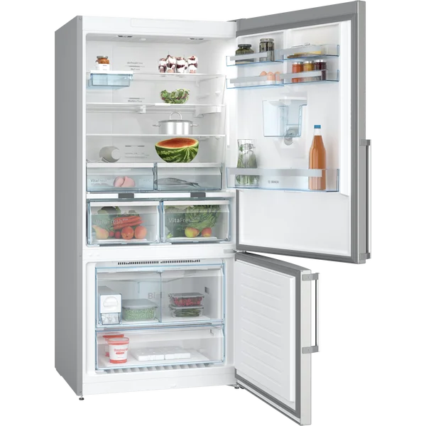 Serie|6 Отдельностоящий холодильник с нижней морозильной камерой с диспенсером для воды 186*86*80 см нерж сталь