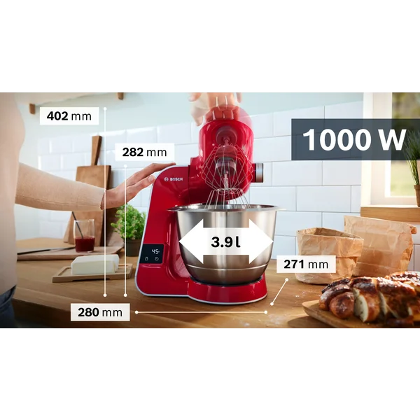 Кухонный комбайн 1000 ватт со встроенными весами и таймером (+овощерезка, блендер) красный