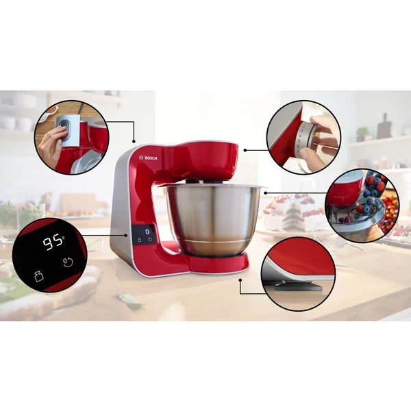 Кухонный комбайн 1000 ватт со встроенными весами и таймером (+овощерезка, блендер) красный - изображение 3